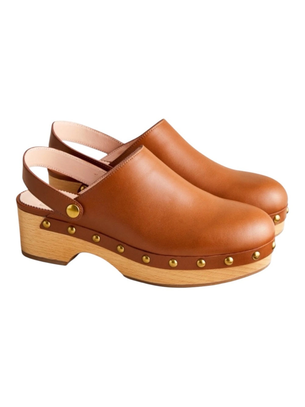 J. Crew Cognac Leather Studded Slingback Clogs